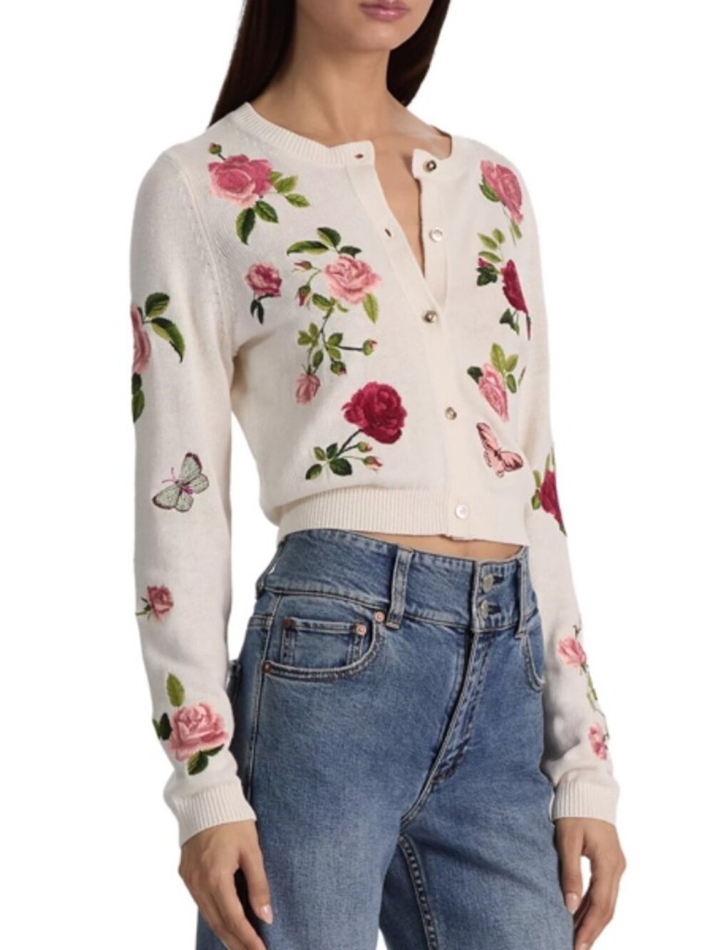 Alice and Olivia Dollie Crewneck Cardigan Sweater